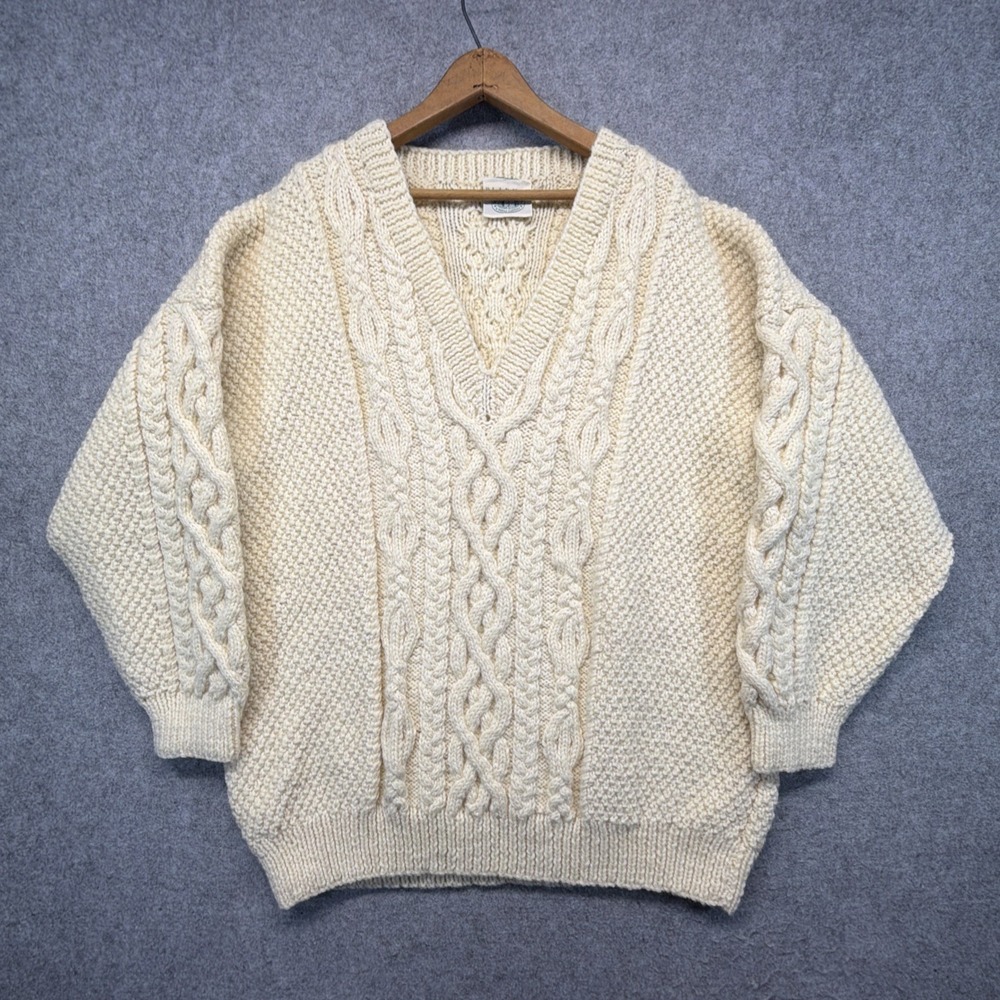 Vintage Blarney Sweater Men's XL Aran Cable HandKnit Fisherman Tennis V